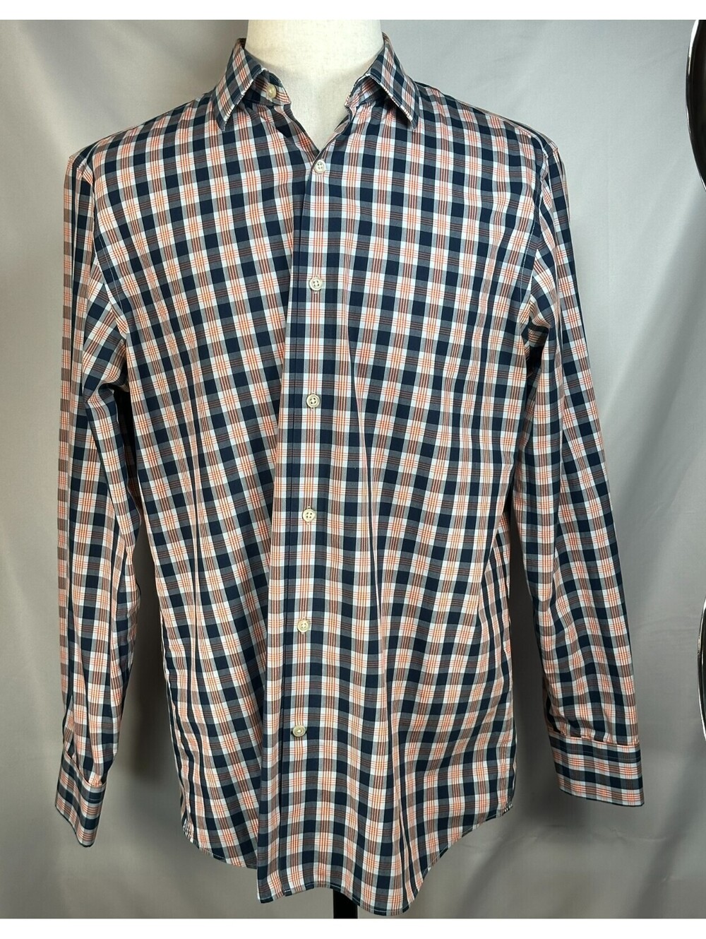 Banana Republic Plaid Camden Non-Iron Button Up Orange Men L